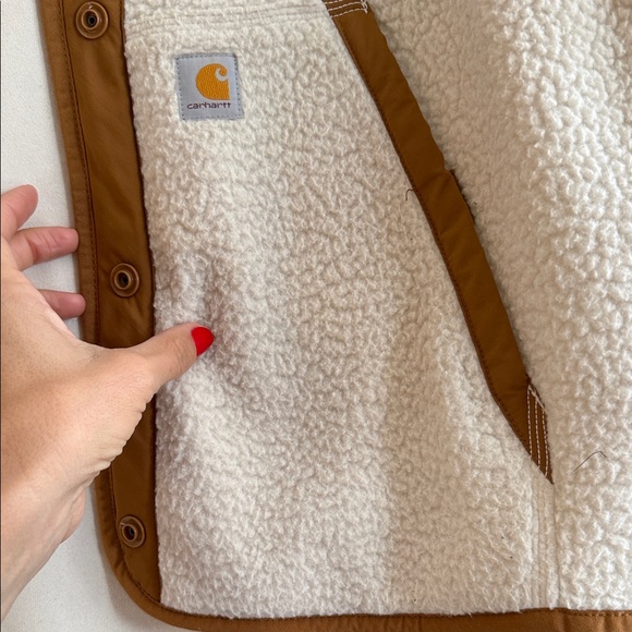 Carhartt White Fleece Vest with Brown Accents sz L - Picture 6 of 10